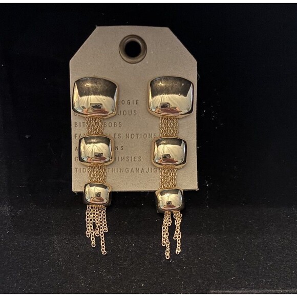 Anthropologie Puffy Square Chain Drop Earrings - Picture 2 of 3